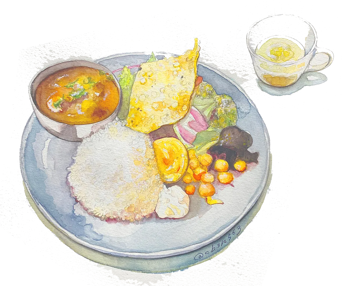 野菜カレーとお惣菜プレート
